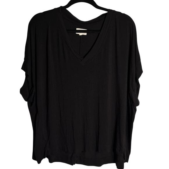 Lou & Grey Oversized Black V-Neck Short Sleeve Boxy Tee Shirt Top Size Small - Picture 1 of 5